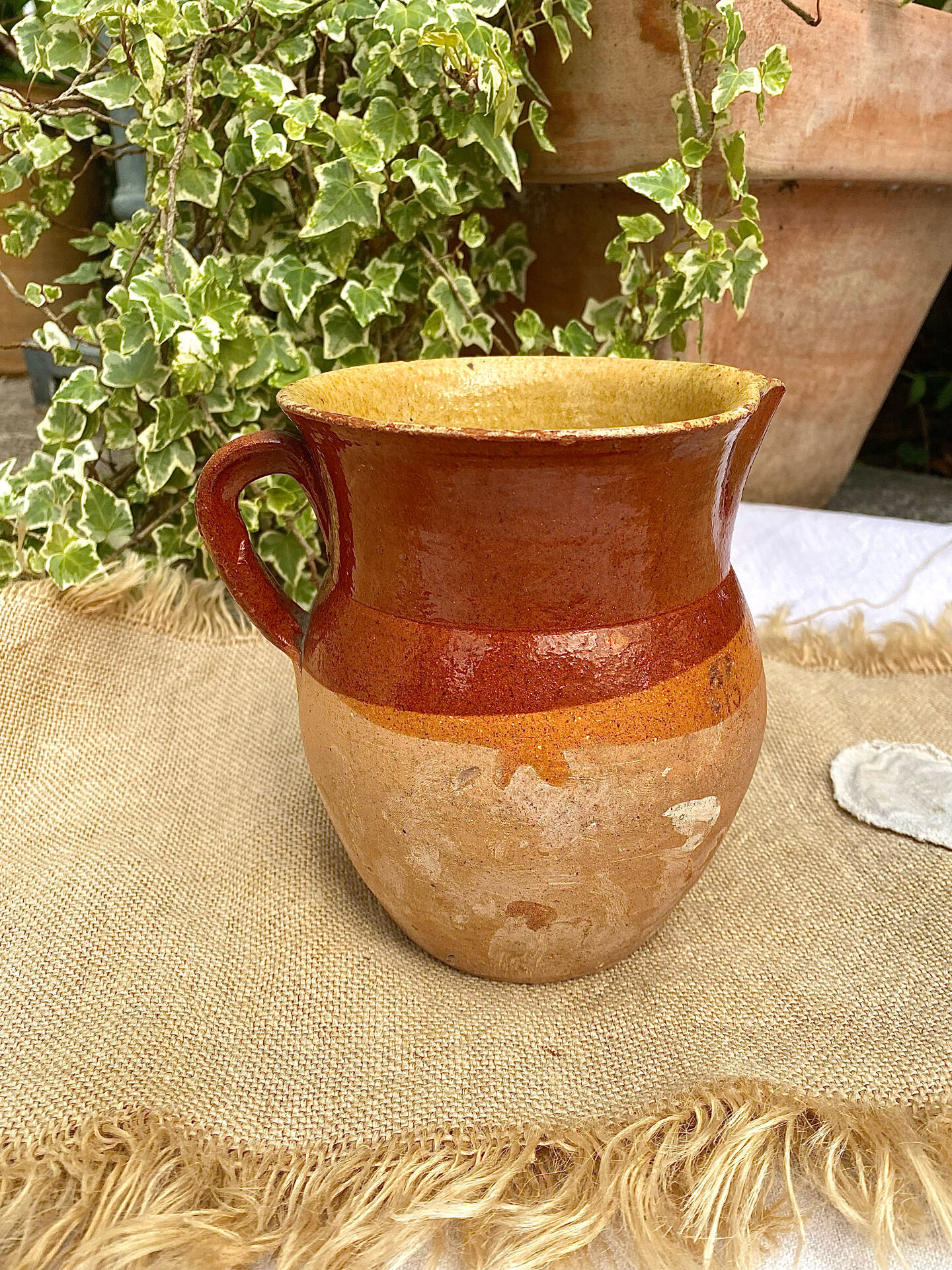 Ancien pichet en terre cuite vernissée fin XIXeme