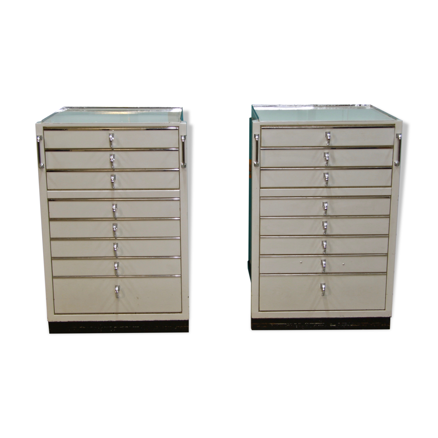Set of 2 industrial German medical chests with drawers by Baisch, 1950s