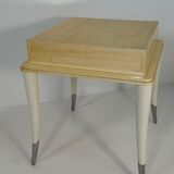 Italian Art Deco Style Cream Lacquer, Maple, Cream Velvet and Chromed Metal Side Table