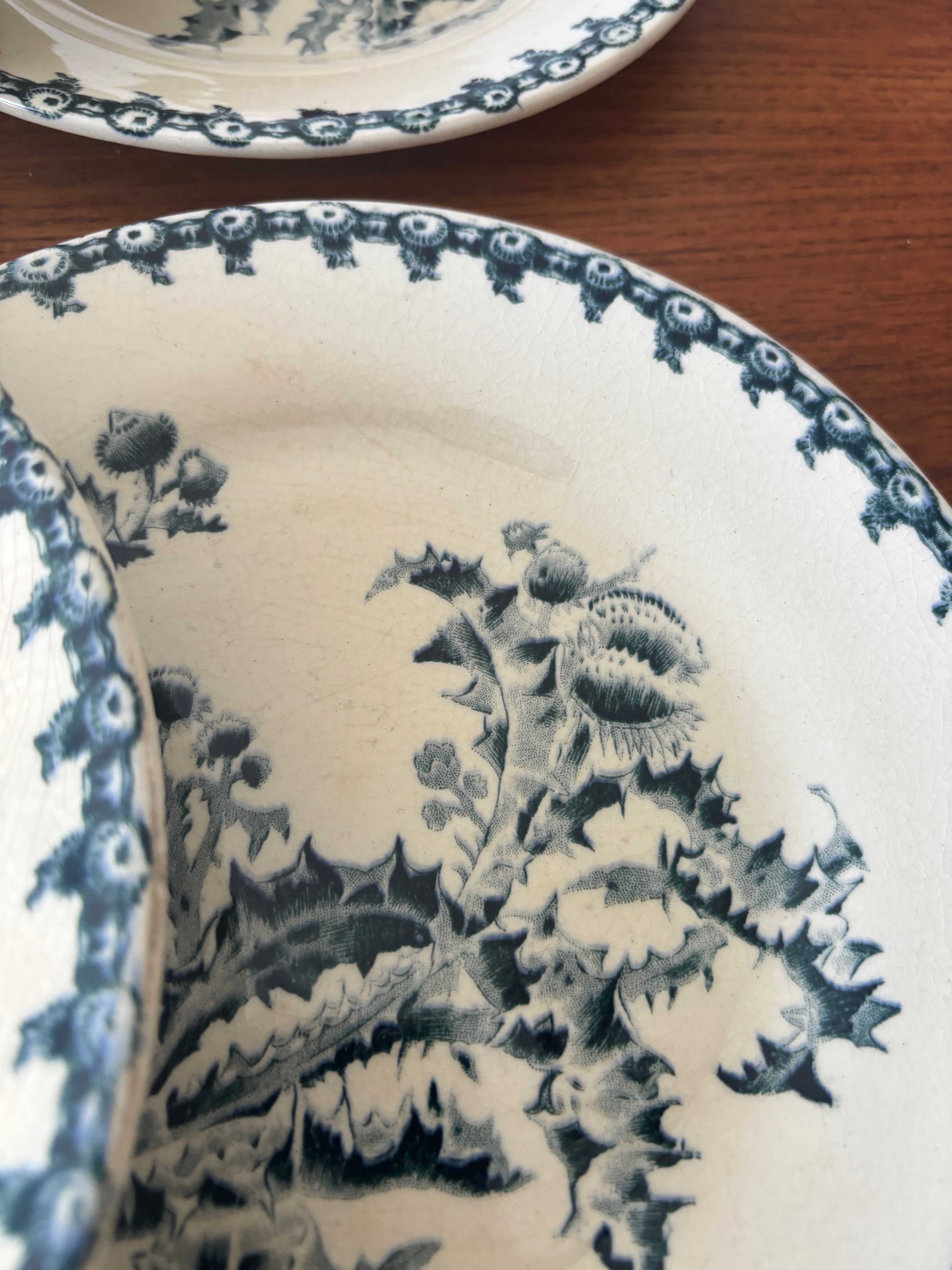 Set of 6 antique dessert plates Gien model Thistle Terre de Feu