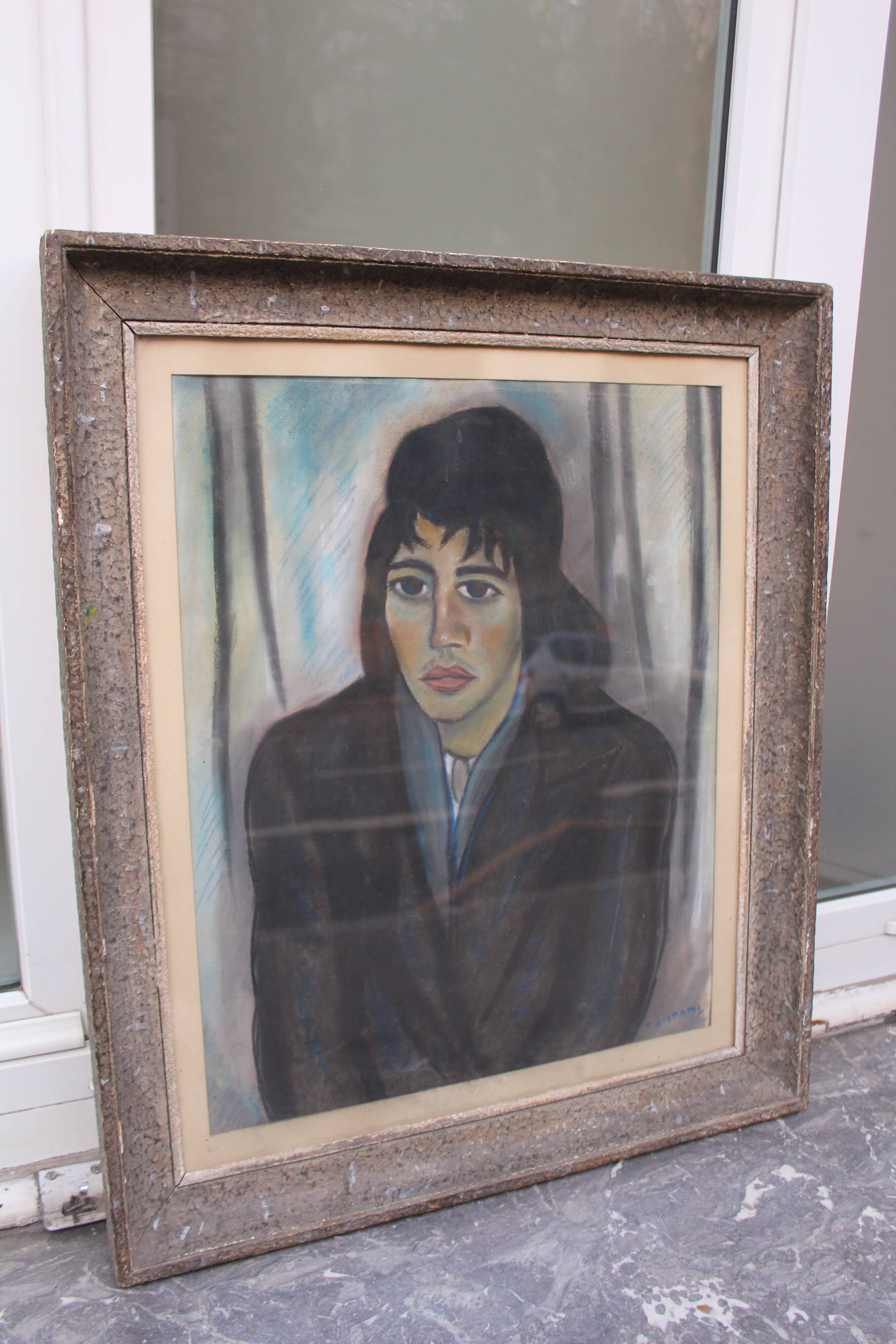 Pastel portrait Young man signed jules Tristani