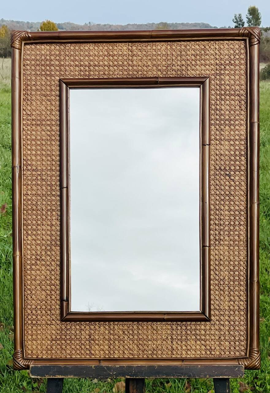 Vintage mirror, bamboo, caning and rattan, circa 1960s