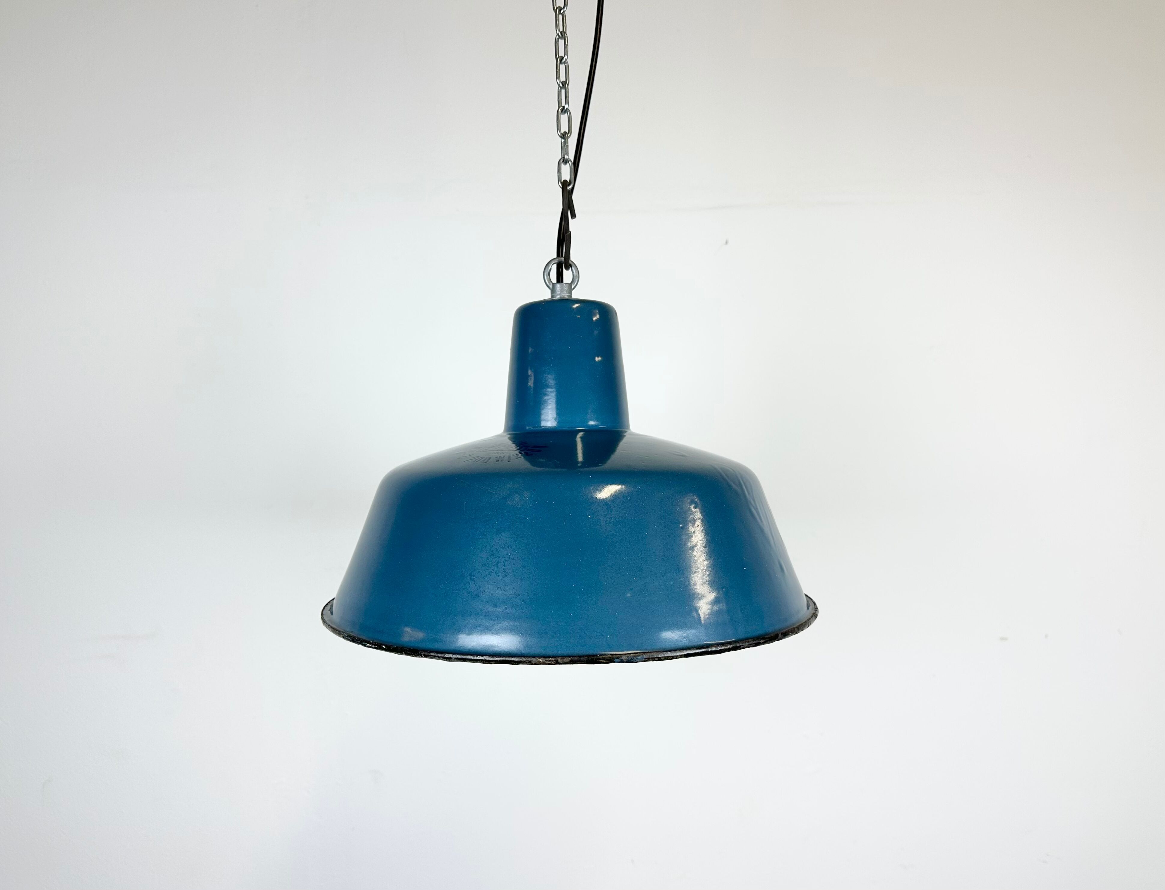 Industrial blue enamel factory pendant lamp 1960s