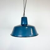 Industrial blue enamel factory pendant lamp 1960s