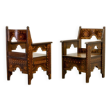 Set of Middle East Design Carved Wooden Moorish Decorated Side Chairs 1950s