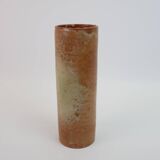 Brown ceramic tube vase signed Roger Jacques under the base
