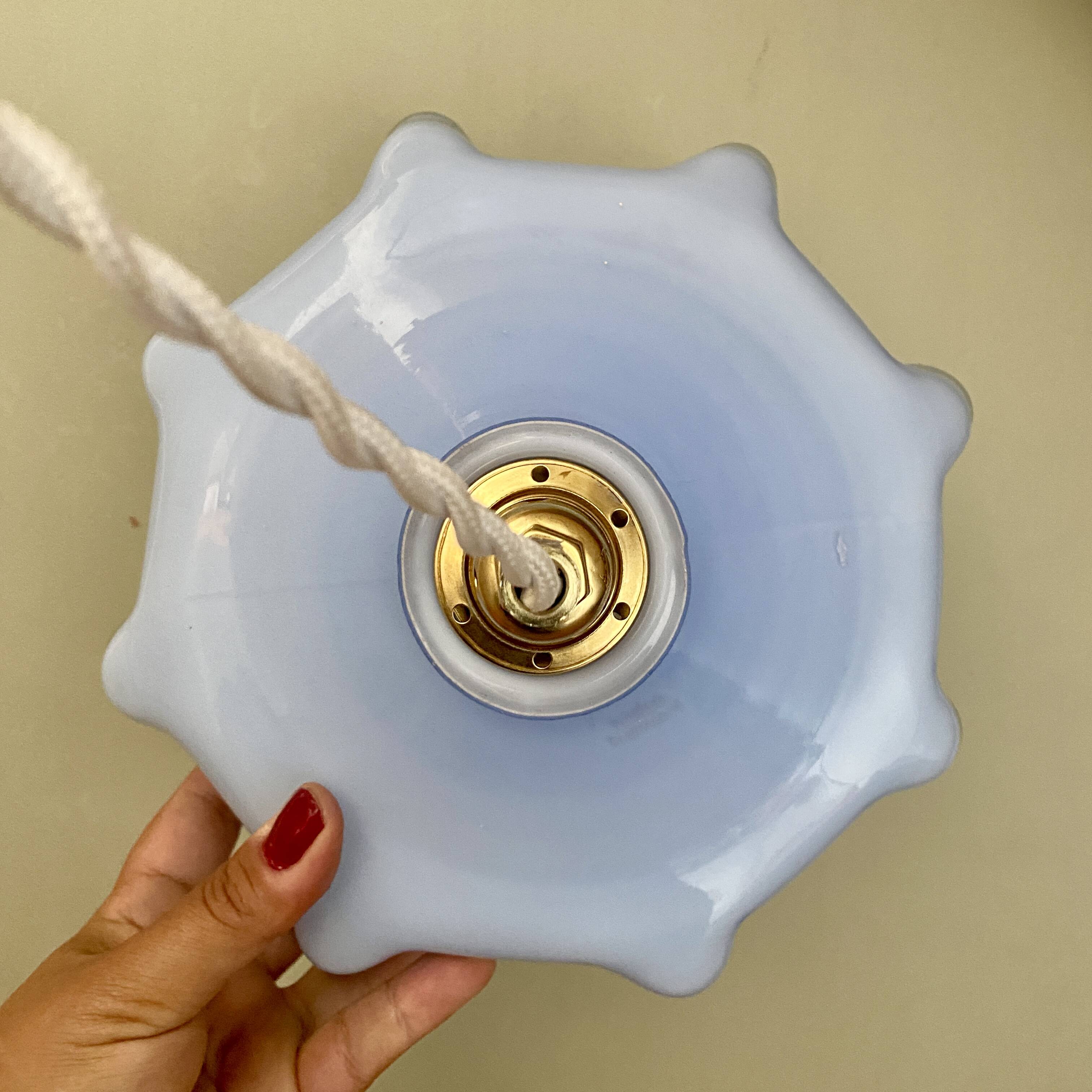 Vintage blue opaline lampshade pendant light