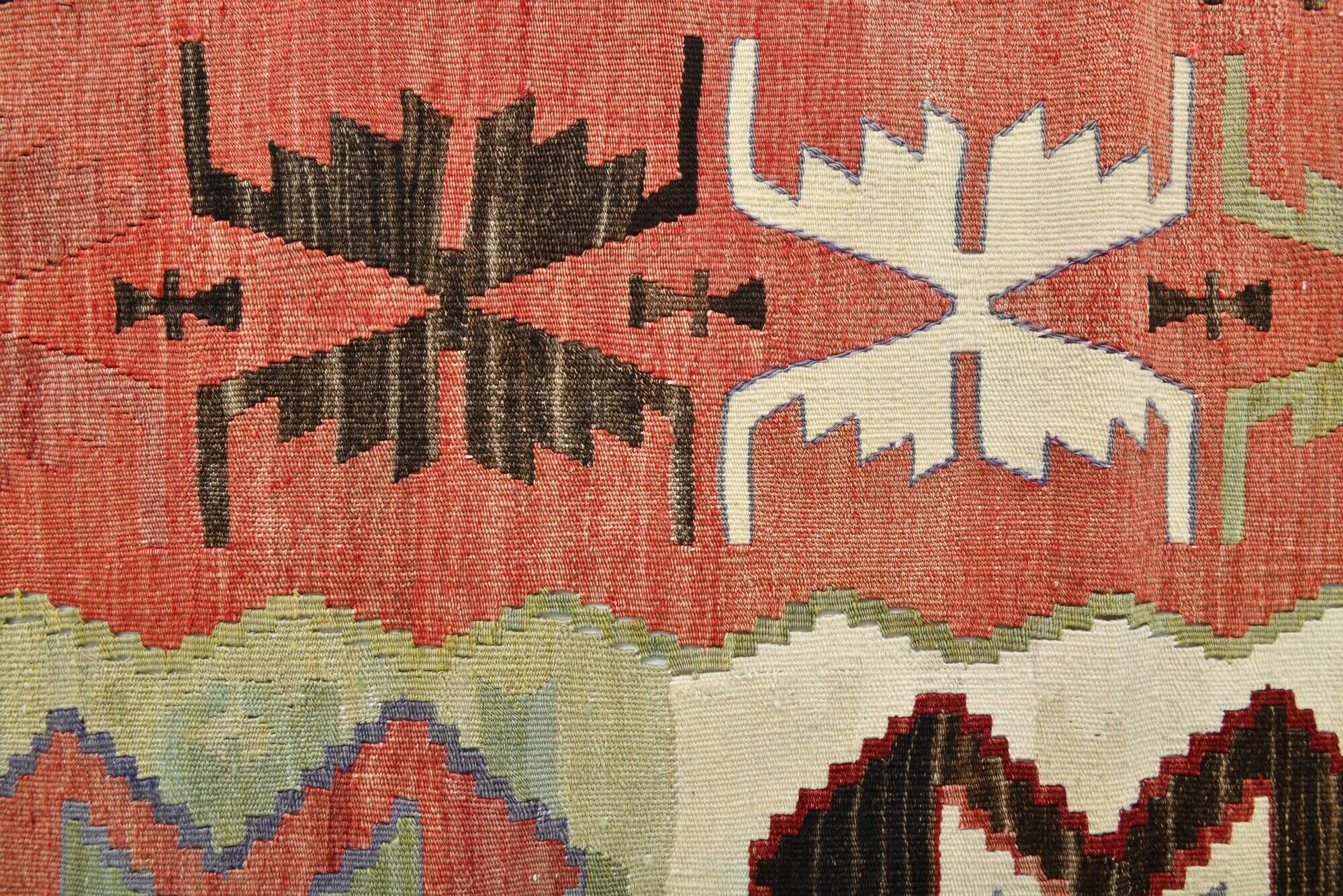 Vintage Red & Green Geometric Turkish Kilim Rug, 132x194Cm