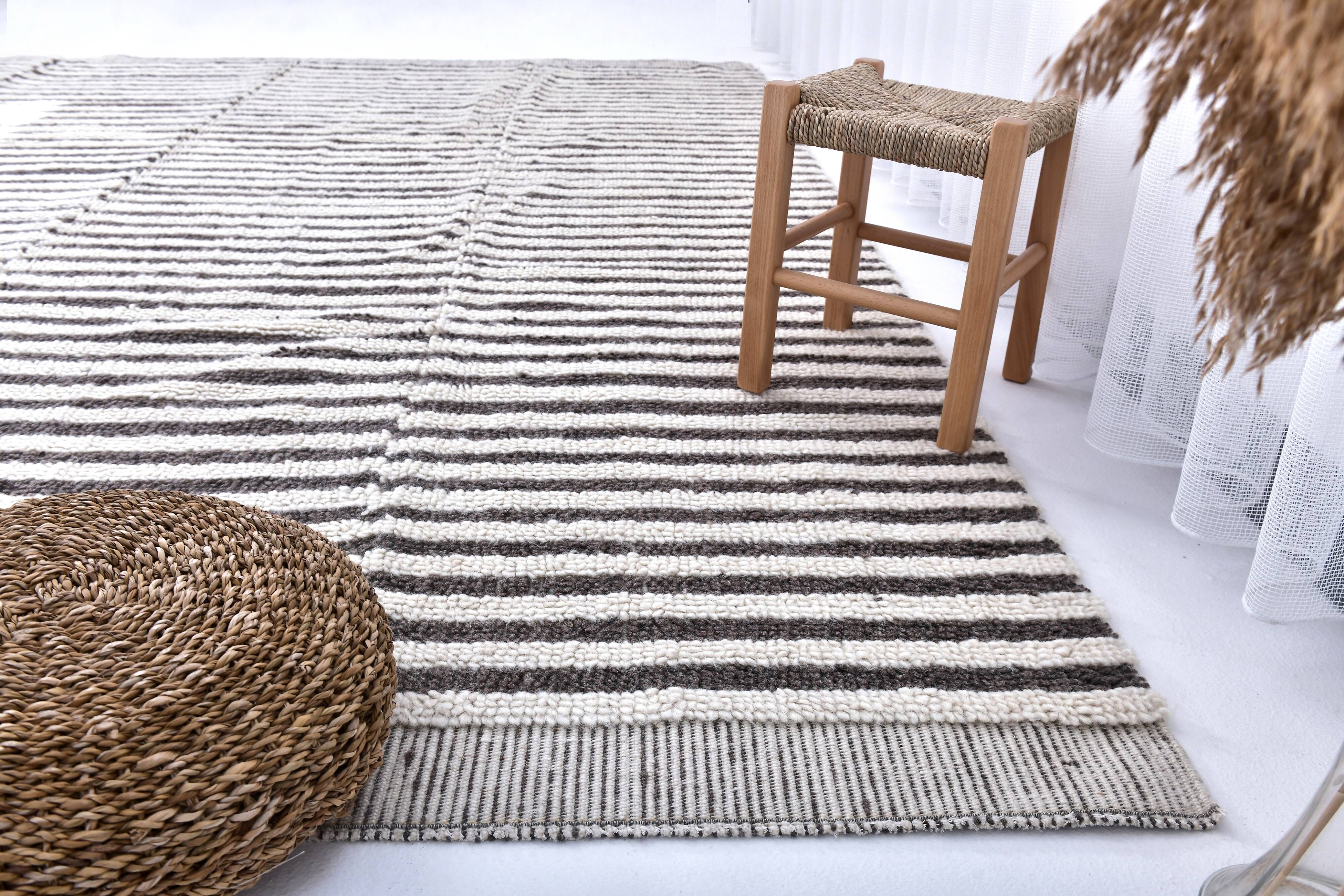 8x10 Pinstriped Brown & White Vintage Rug, 265x300Cm SK 240422