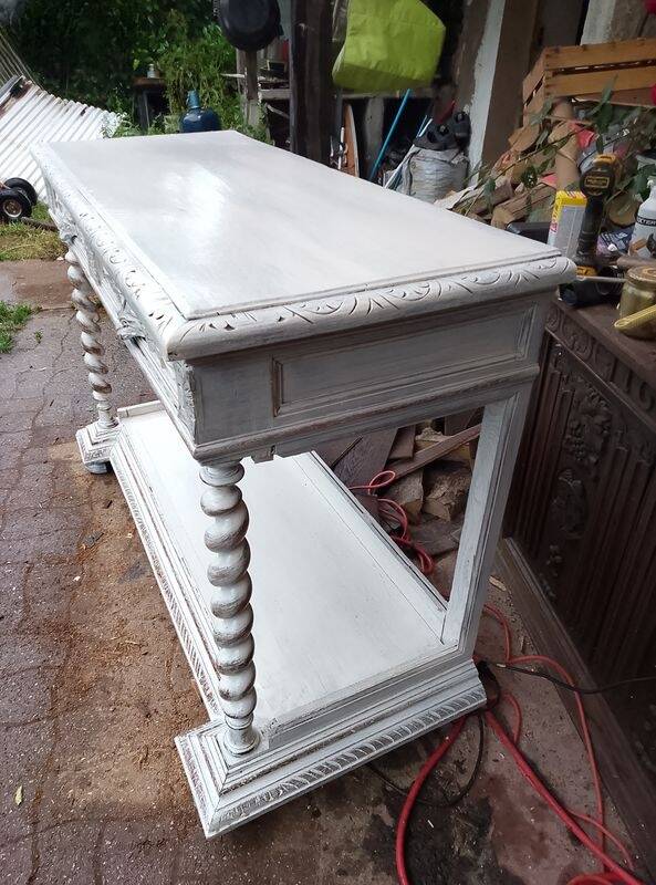 Patinated white console