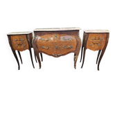 Commode style Louis XV en marqueterie evec deux tables de chevets