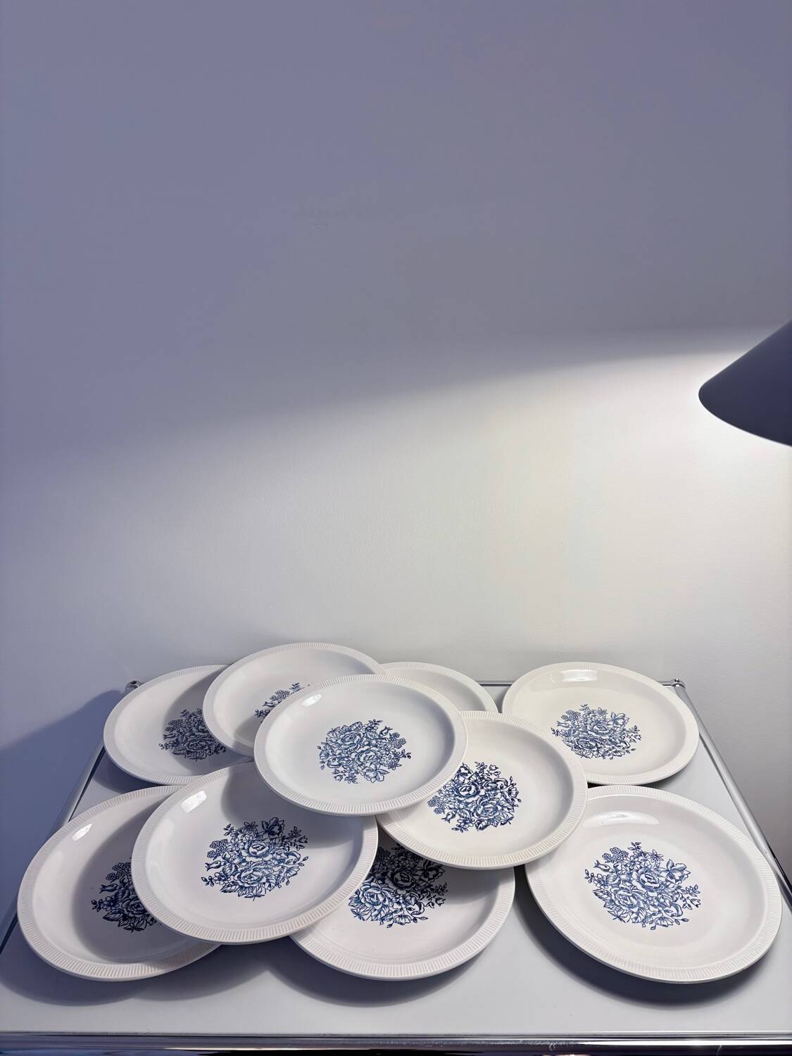 Set of 10 antique Lunéville flat plates – blue floral decoration
