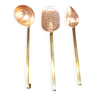 Trio of copper and brass utensils
