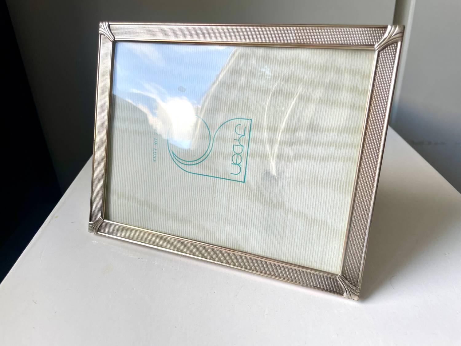 Art deco cadre couleur argent 28,5 cm x 14,5 cm verre convexe