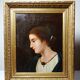 Old portrait of a young woman in profile, oil on canvas A. Piard 19th century