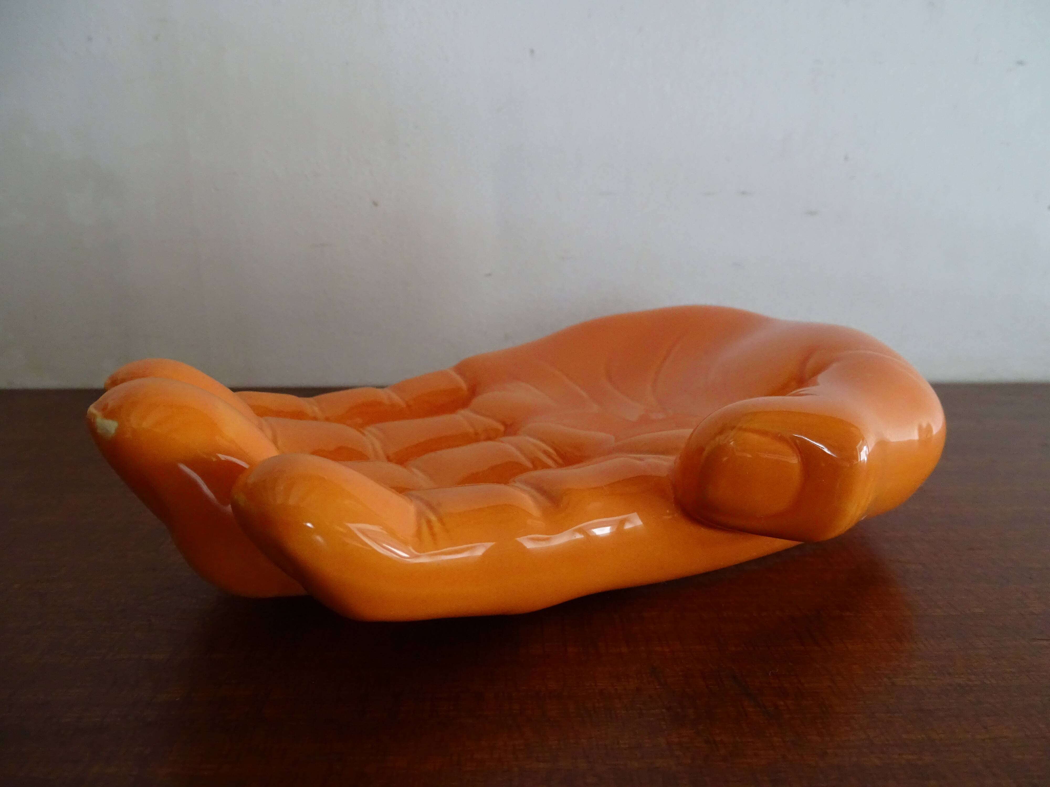 Empty pocket hand vintage ceramic orange