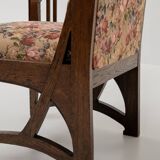 Art Nouveau Armchair in Oak with Floral Upholstery, Belgium, 1900s