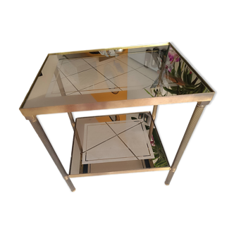 Table basse verre fumé. 2  Plateaux. Stucture métal. Années 1960.