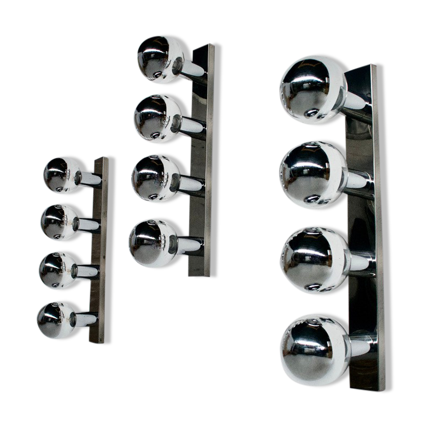 3 CHROME STEEL WALL LAMPS/CEILING LAMPS BY MOTOKO ISHII 70' YEARS STAFF PUBLISHER