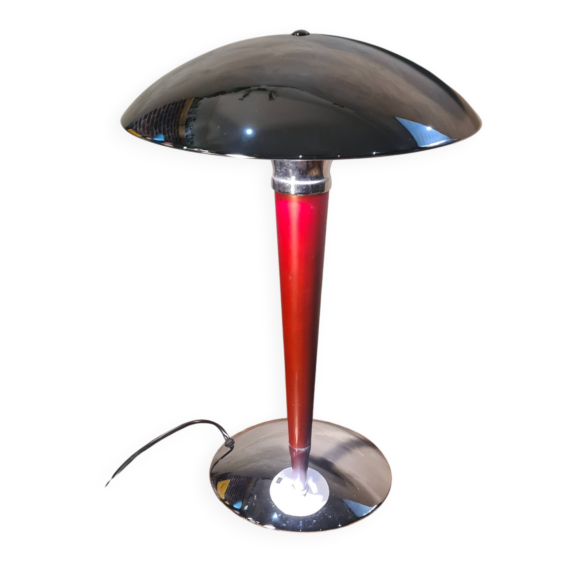 Vintage Red and Chrome Mushroom Lamp - 47x31 Space Age 1970s - Lamp