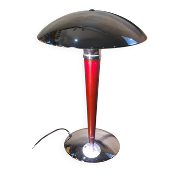 Vintage Red and Chrome Mushroom Lamp - 47x31 Space Age 1970s - Lamp