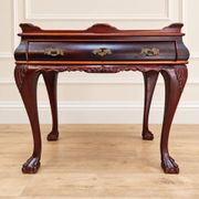 Antique walnut side table / tea table with drawer, shelves