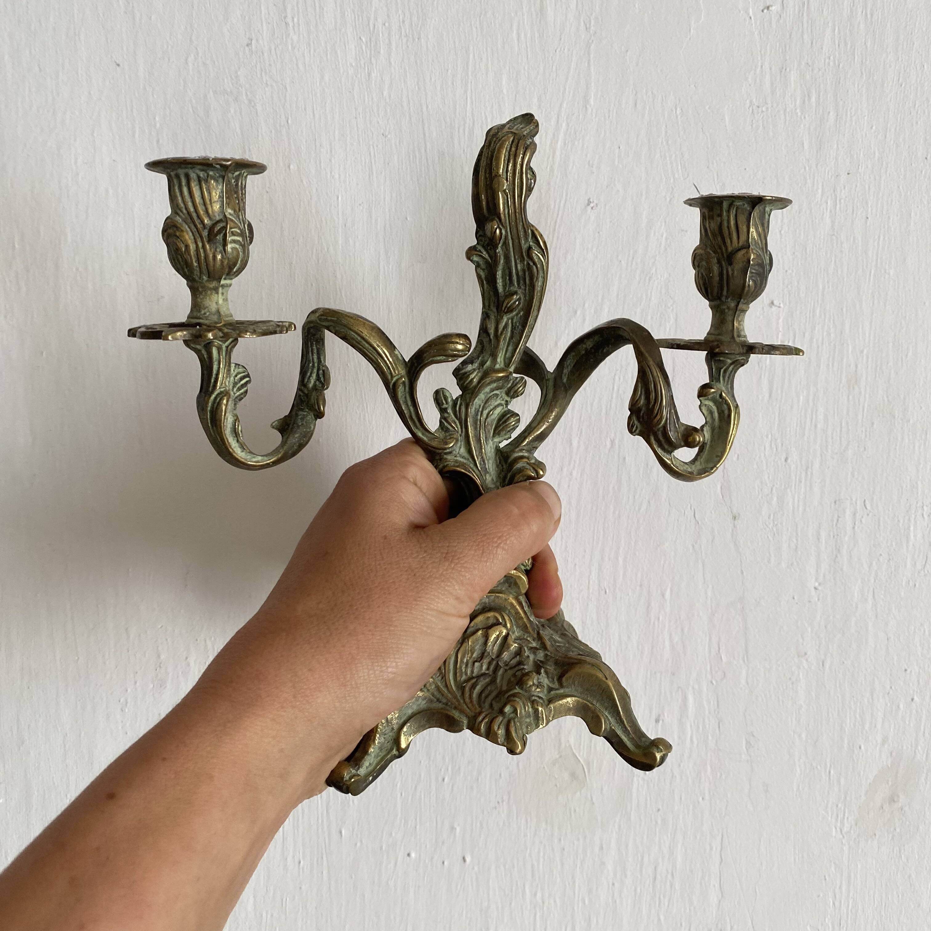 Pair of bronze rocaille candlesticks