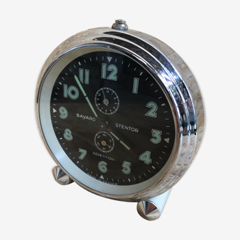 Old alarm clock Bayard stentor repetition metal chrome france 70s vintage