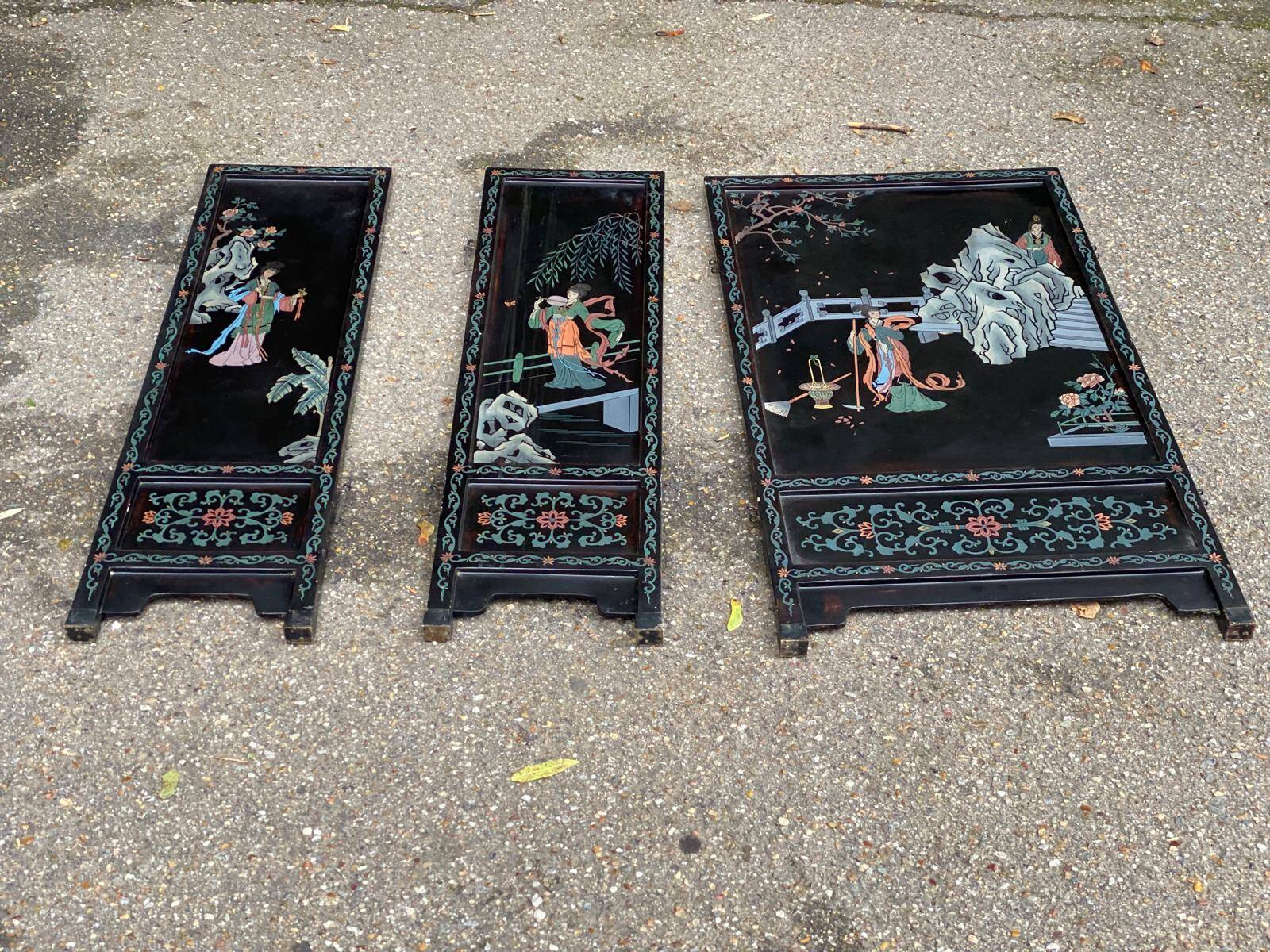 3 tableaux asiatiques en bois massif