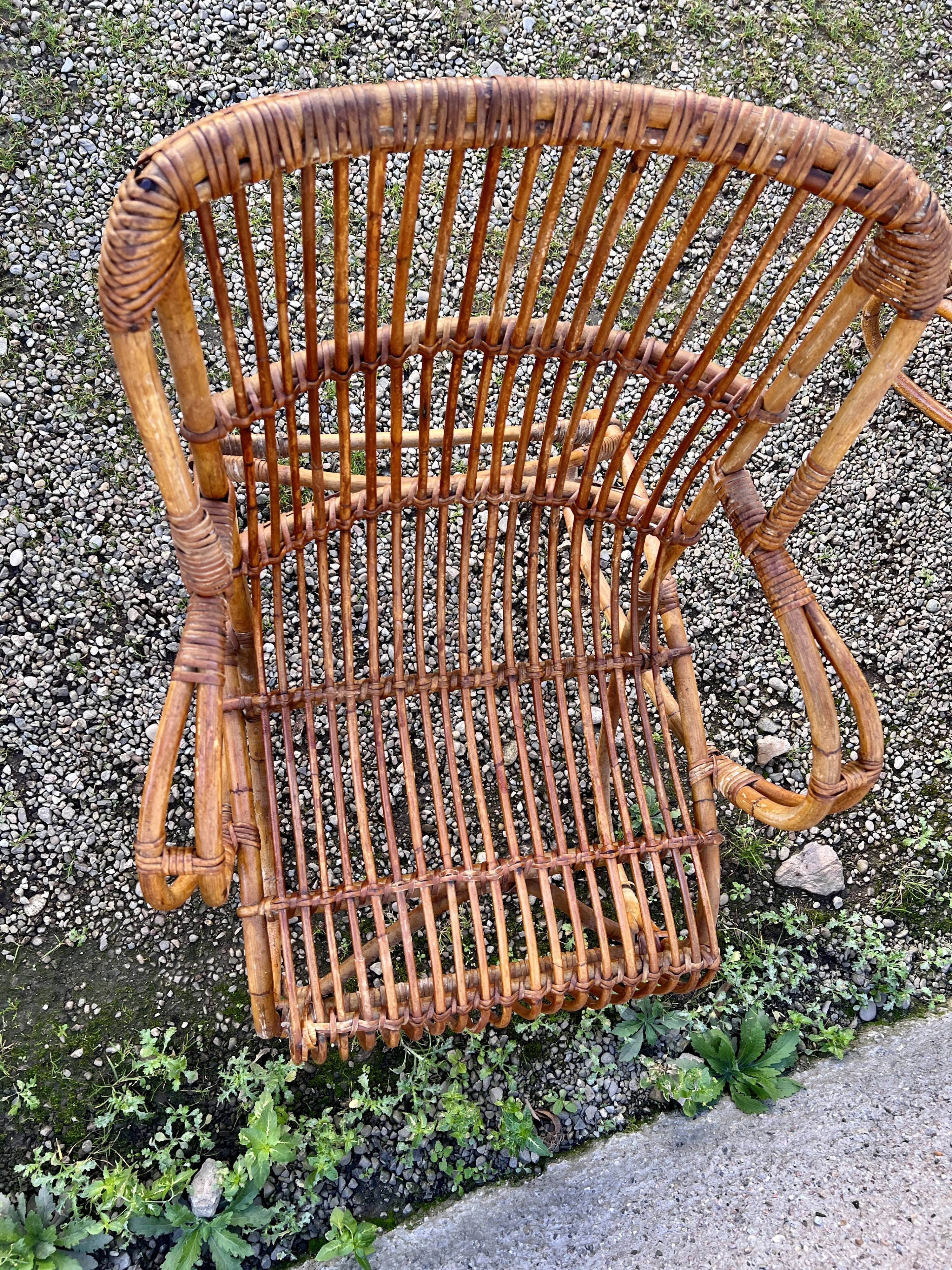 Trio de 3 fauteuils chaises rotin bambou vintage 1950