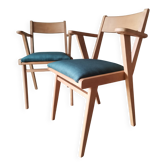 Fauteuils scandinaves pieds compas verts