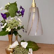 Vintage tulip pendant light in white frosted glass and gold trim