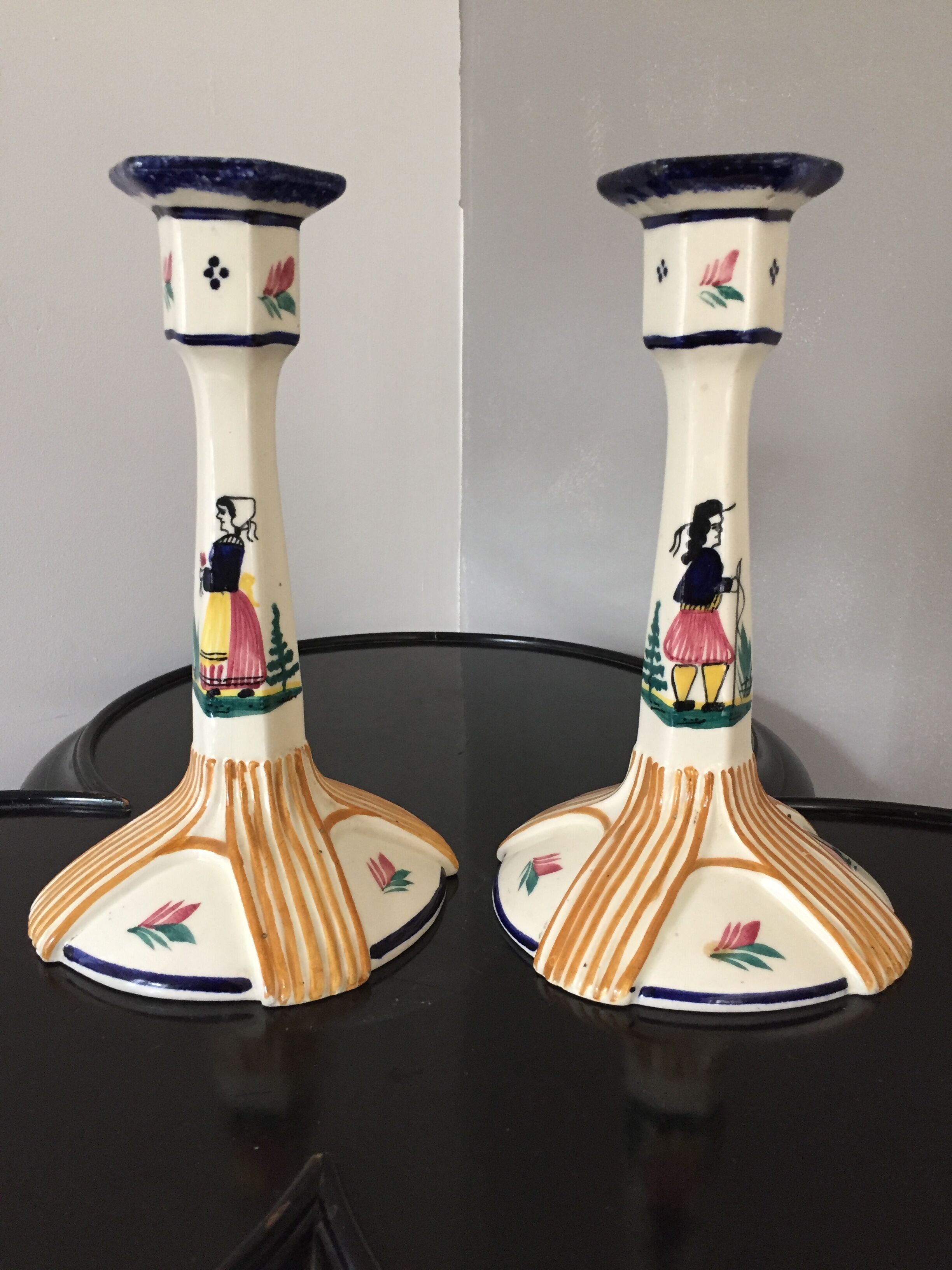 Pair of HB Quimper candle holders