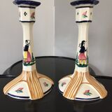 Pair of HB Quimper candle holders