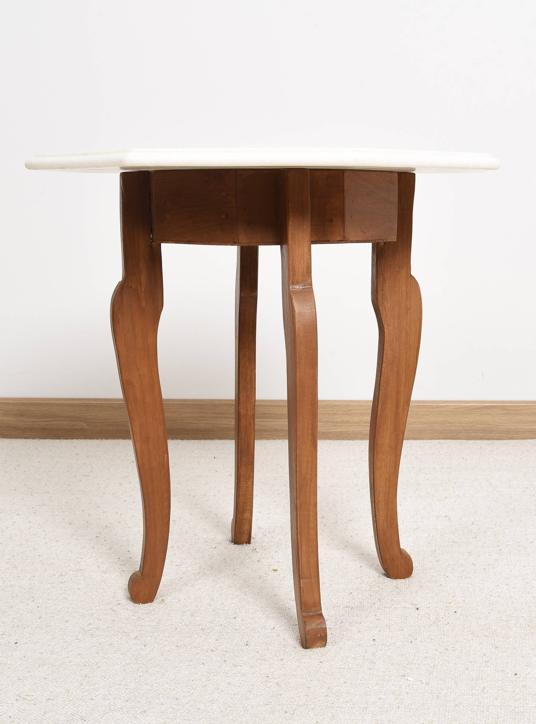Side table with marble top and inlaid stones