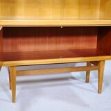 Elm wood highboard with display cabinet, 1960s