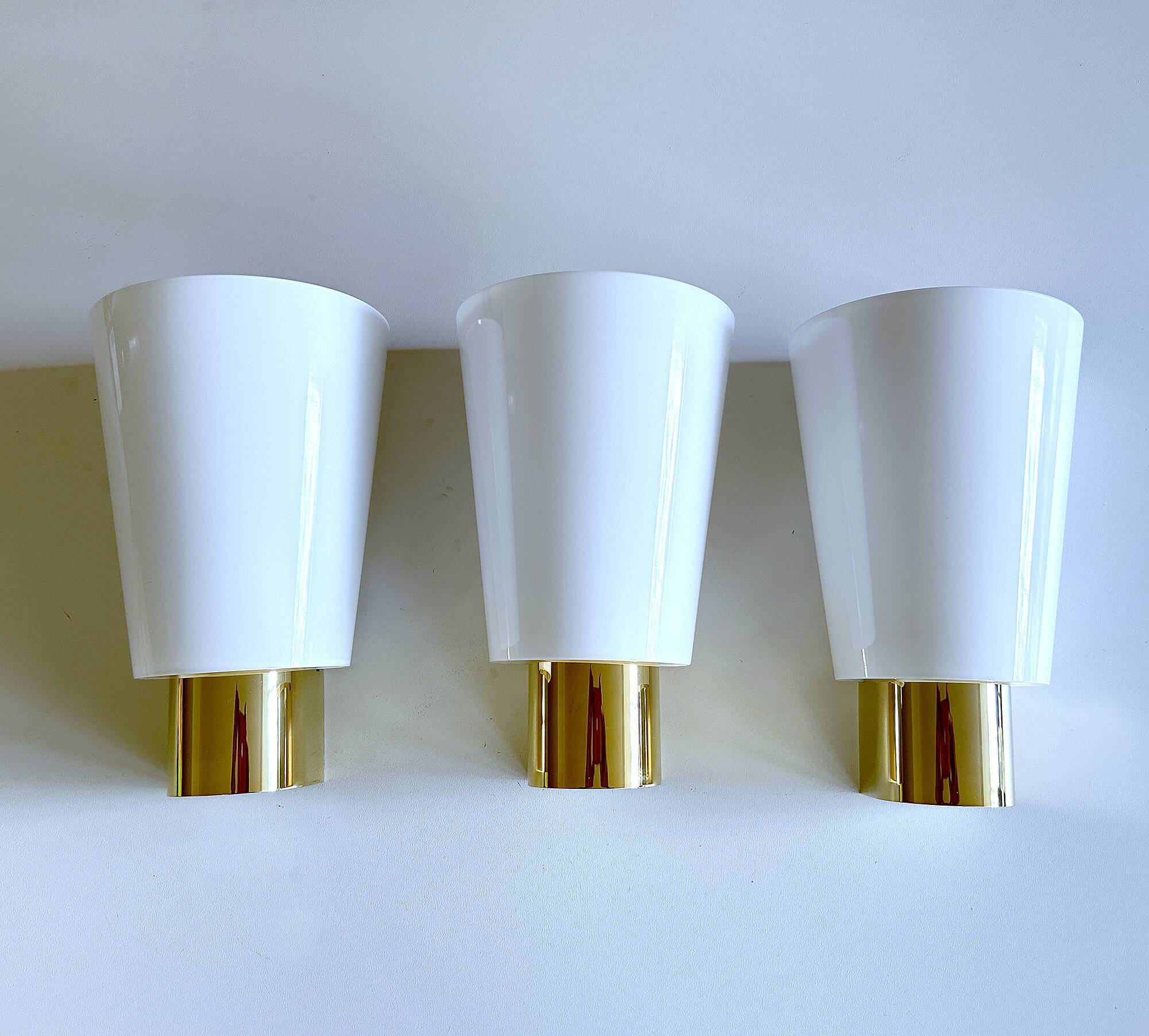 Set of 3 Vintage Limburg Wall Lights Gilded with fine gold, Glass