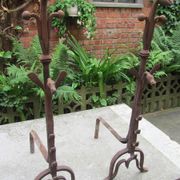 17th-18th Century Hand Forged Iron Dragon Gothic Andirons or Firedogs