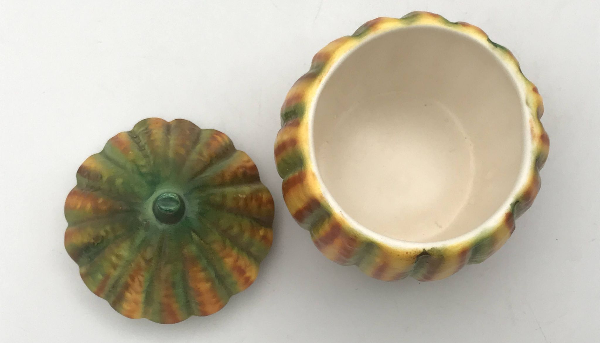 Vintage ceramic sugar bowl by Barettoni Nove, melon shape, Italy
