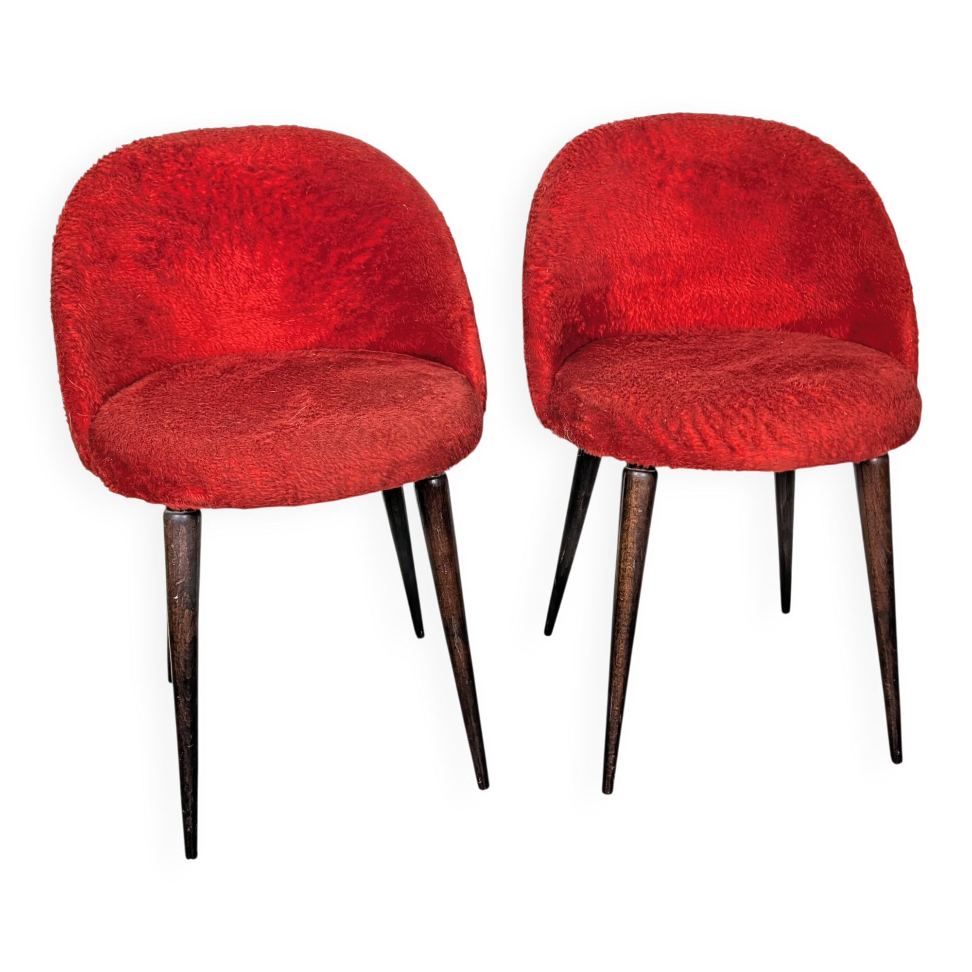 Pair of vintage 1960s cocktail chairs in red velvet.