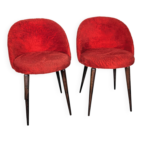 Paire de chaises cocktail en velours rouge, années 60