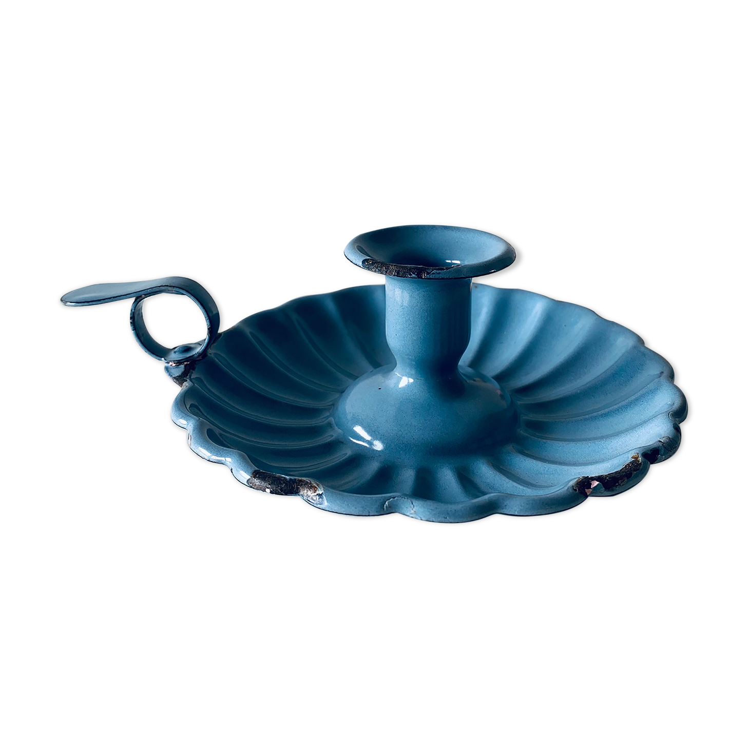 Old lavender blue enamelled candlestick