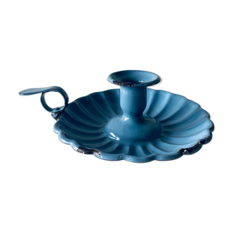 Old lavender blue enamelled candlestick