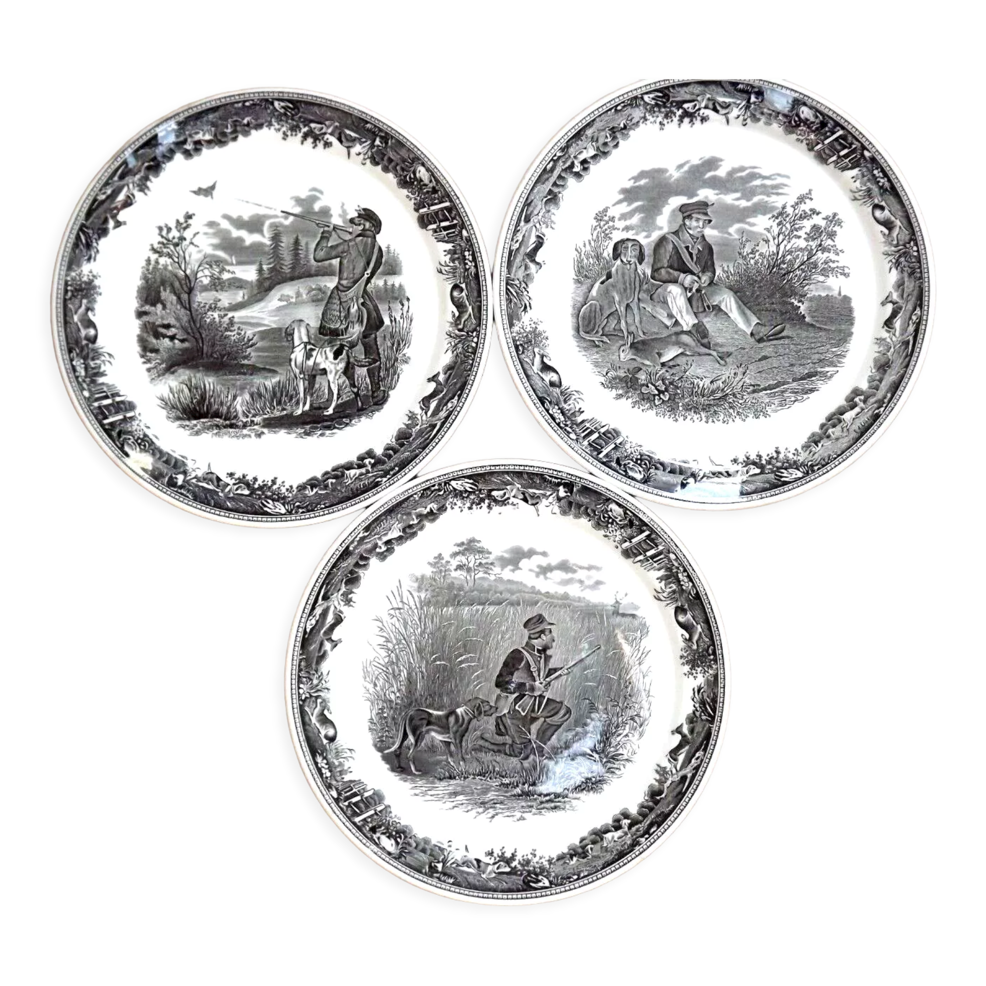 Lot de 3 assiettes, scène de chasse, Villeroy & Boch