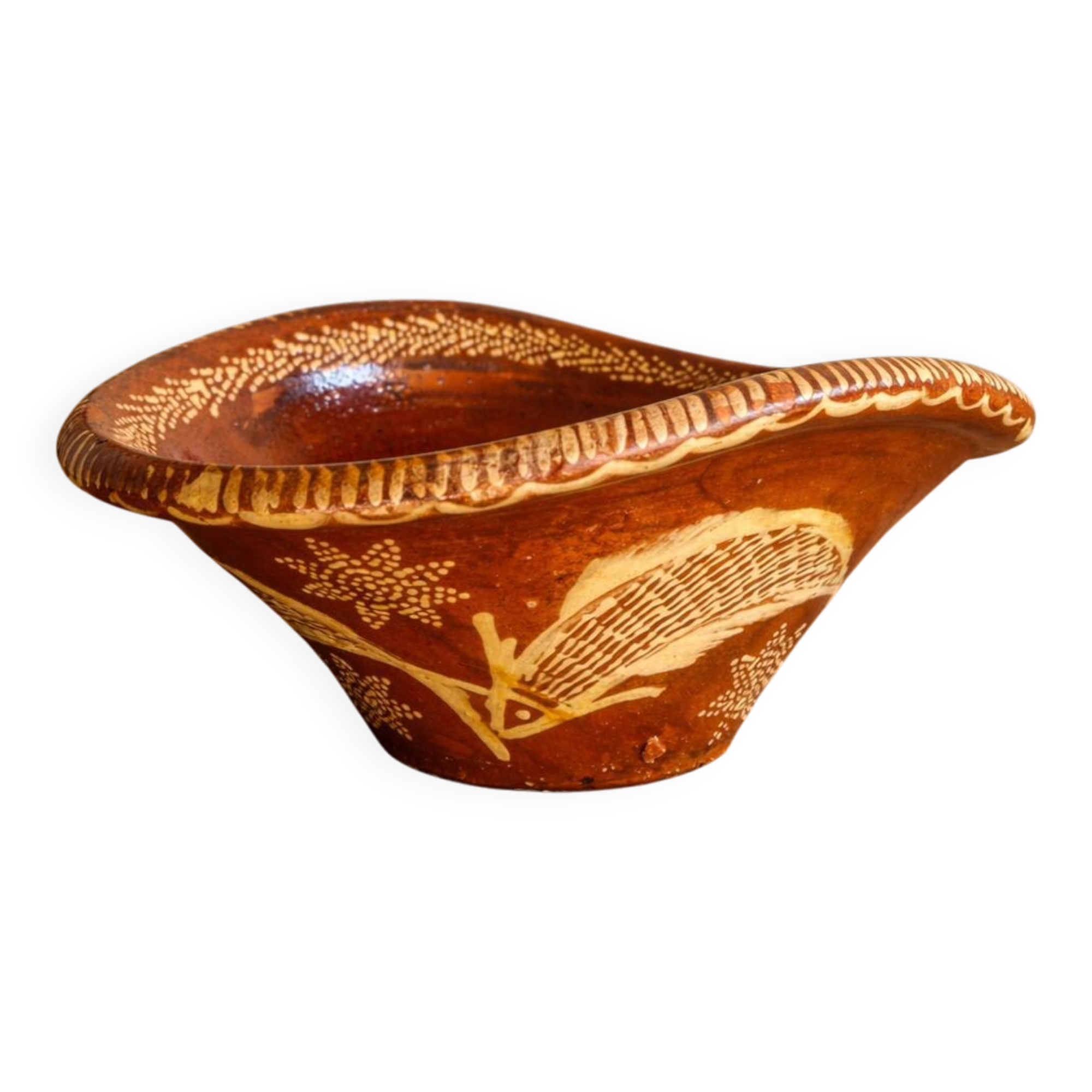 Old glazed terracotta plate, Portuguese craftsmanship.