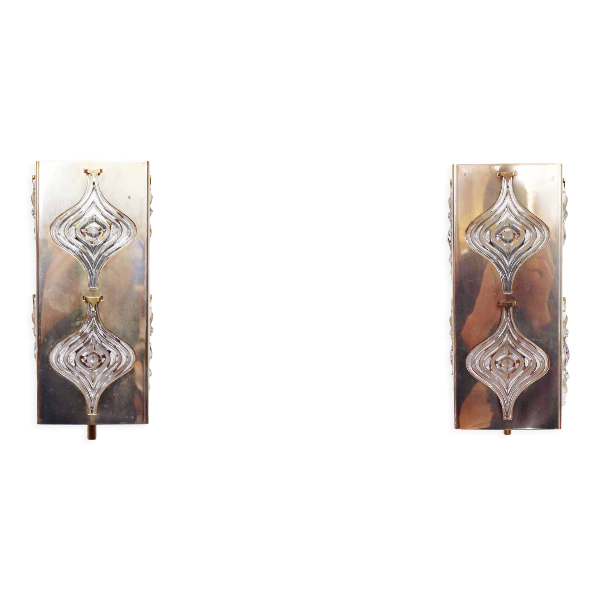 Pair of Palwa sconces in brass and crystal