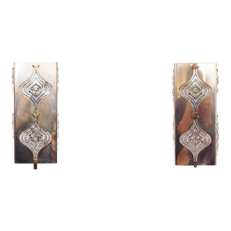 Pair of Palwa sconces in brass and crystal