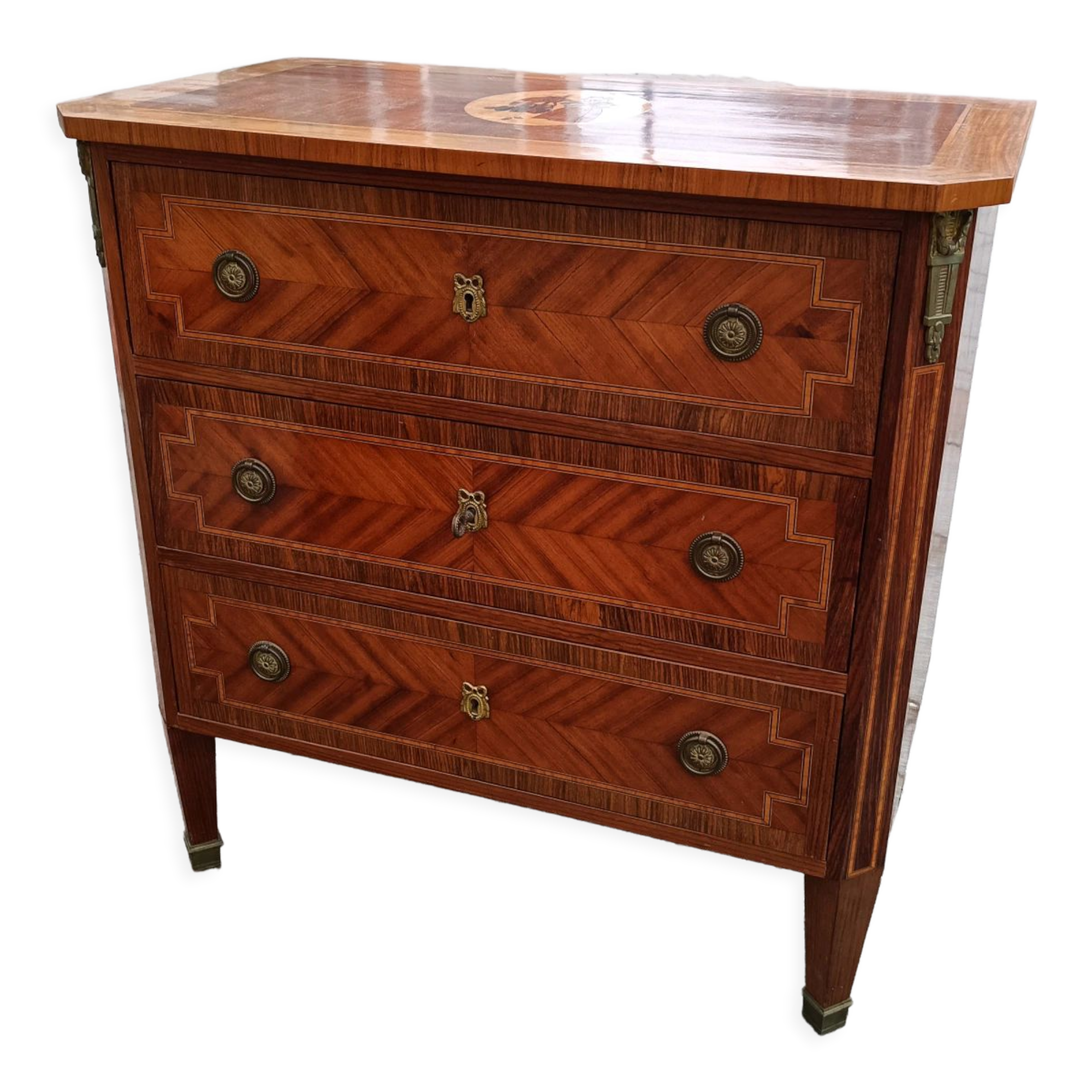 Old Louis XVI style chest of drawers in marquetry