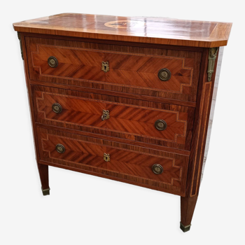Old Louis XVI style chest of drawers in marquetry