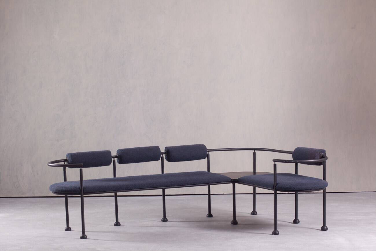 Postmodern steel and fabric bench, Italy, 1990s